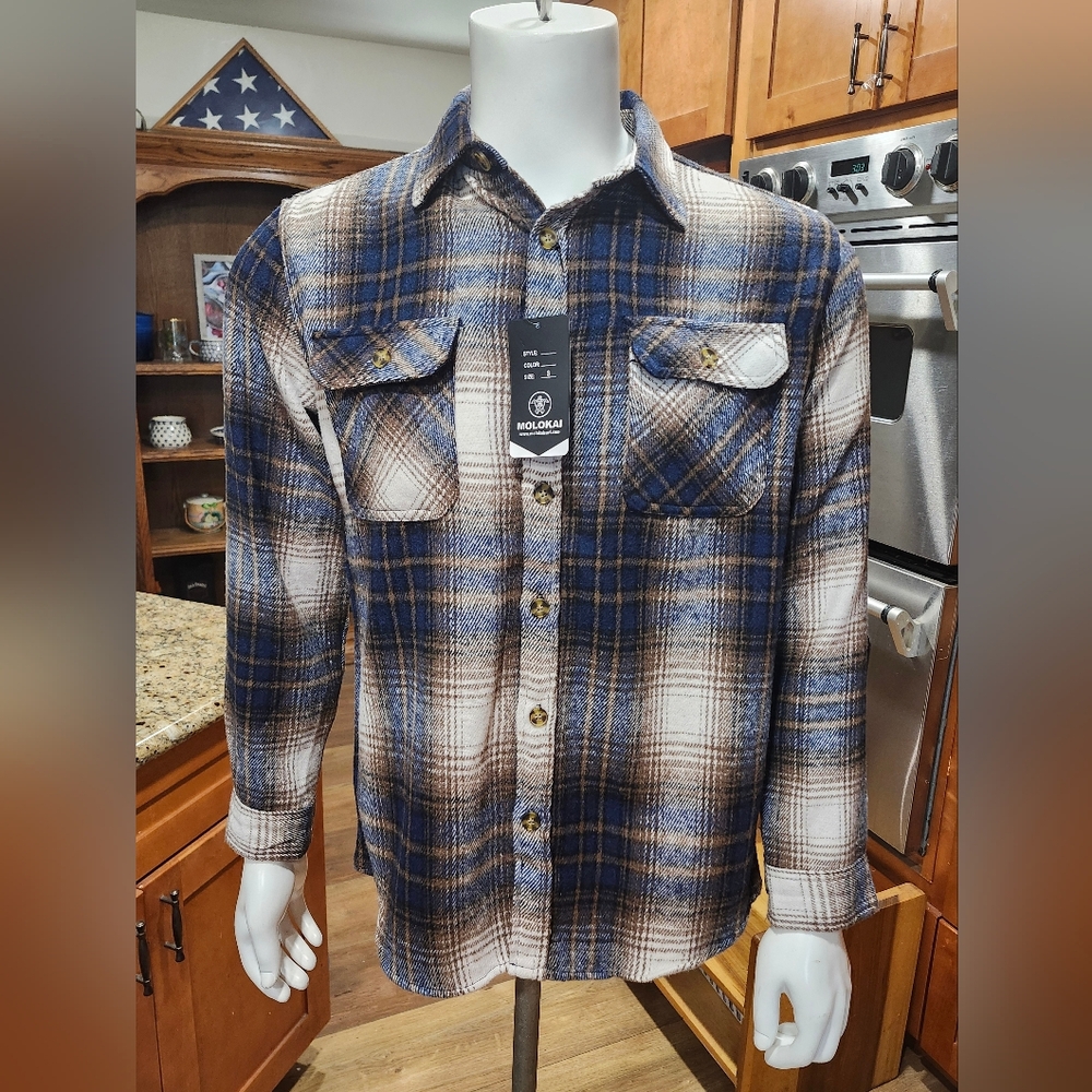 Molokai Surf Co. Long Sleeve Button Up Flannel Plaid Shirt - Size Small